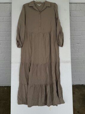 Collar Ruffle Dark-Khaki Maxi Dress Women's Medium